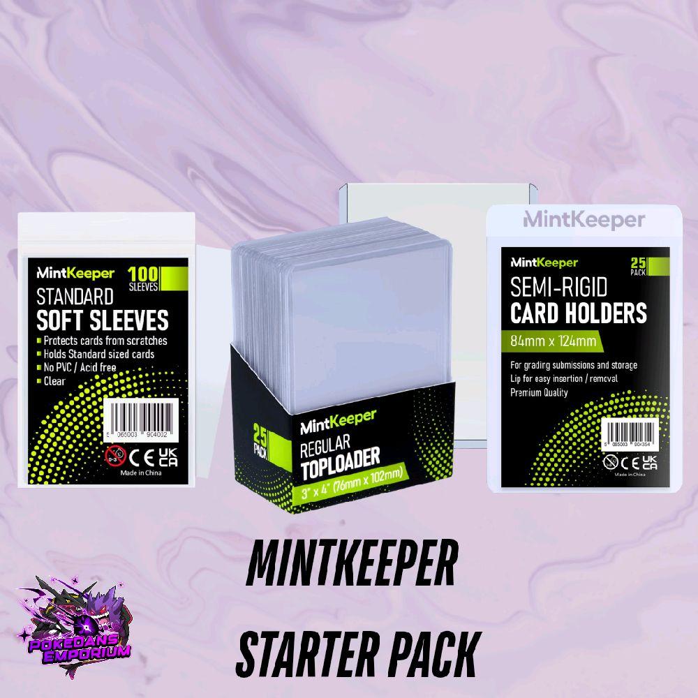 MintKeeper Starter Set | Soft Sleeves (100) | Toploaders (25) | Semi Ridgid (25) | For Pokemon, One Piece, Disney, YuGiOh, MTG + Trading Card Games